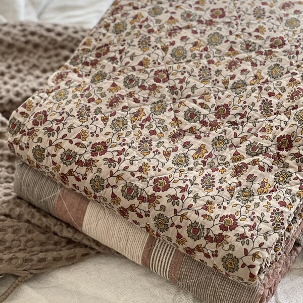 Ib Laursen Quilted blanket 130 x 180 cm, brown/red/orange/grey