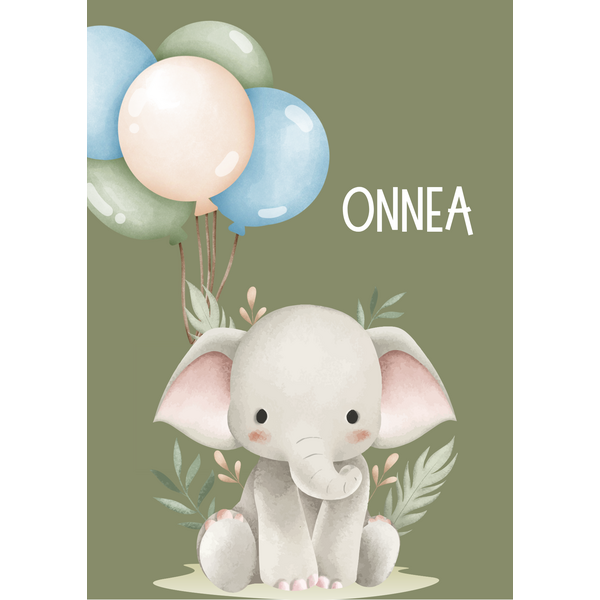 Onnea kortti, norsu ja ilmapallot