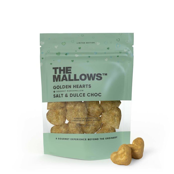 The Mallows Golden hearts marshmallows salt & dulce choc 90g