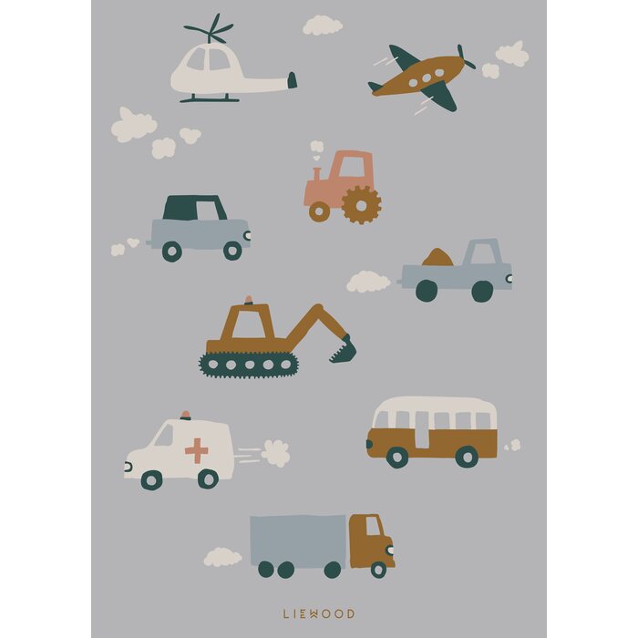 Liewood Beverly poster 50 x 70 cm, Vehicles / Dove blue