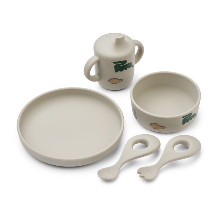 Liewood Ryle Printed Tableware Set, Dinosaurs / Mist