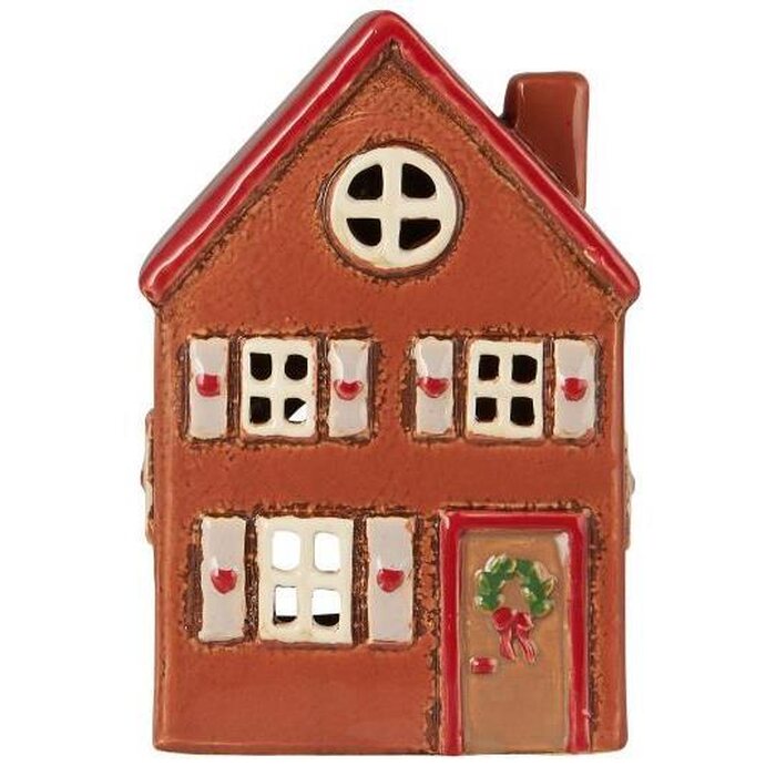 Ib Laursen House f/tealight red roof wreath on the door, 7 x 15 x 9,5 cm