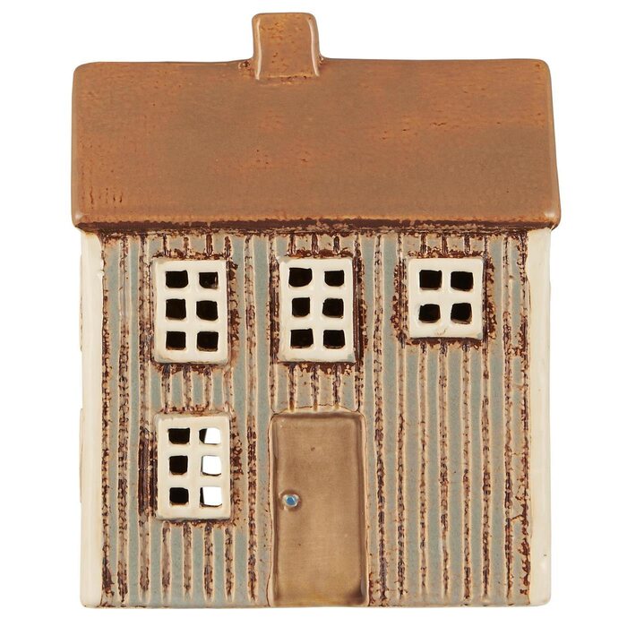 Ib Laursen House f/tealight grey w/brown door, 7,7 x 17 x 14,5 cm