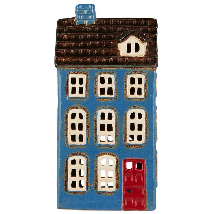 Ib Laursen House f/tealight blue w/red door, 7,5 x 20,5 x 10 cm