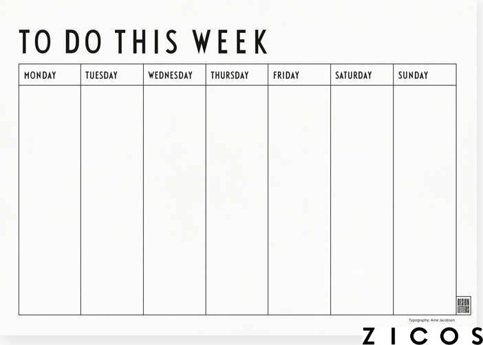 Design Letters Weekly planner A4, valkoinen, Home office